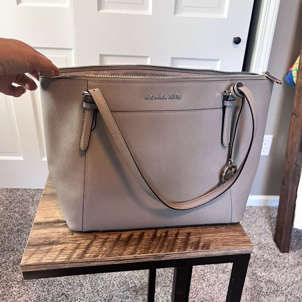 Michael Kors Bag Grey Saffiano Leather Tote Shoulder